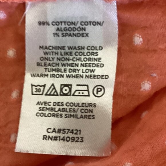 LOFT Cotton Textured-Swiss Dot Peasant Blouse Sz L Coral 36P - Picture 7 of 8